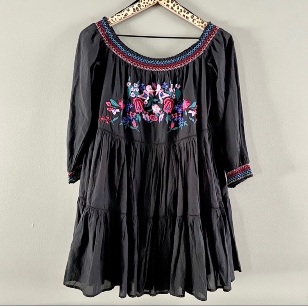FREE PEOPLE | Sunbeams Black Off-Shoulder Tiered Minidress  NWT - Picture 2 of 12